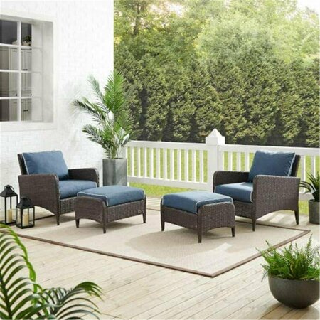 CROSLEY BRANDS Kiawah Outdoor Wicker Chat Set - 2 Arm Chairs & 2 Ottomans, Blue & Brown - 4 Piece KO70033BR-BL